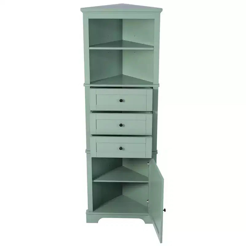 Whisen Armoire de rangement d'angle pour salle de bain, armoire d'angle avec 3 tiroirs et étagères réglables