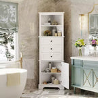 Whisen Armoire de rangement d'angle pour salle de bain, armoire d'angle avec 3 tiroirs et étagères réglables
