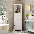 Whisen Armoire de rangement d'angle pour salle de bain, armoire d'angle avec 3 tiroirs et étagères réglables