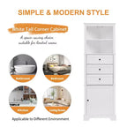 Whisen Armoire de rangement d'angle pour salle de bain, armoire d'angle avec 3 tiroirs et étagères réglables