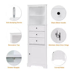 Whisen Armoire de rangement d'angle pour salle de bain, armoire d'angle avec 3 tiroirs et étagères réglables