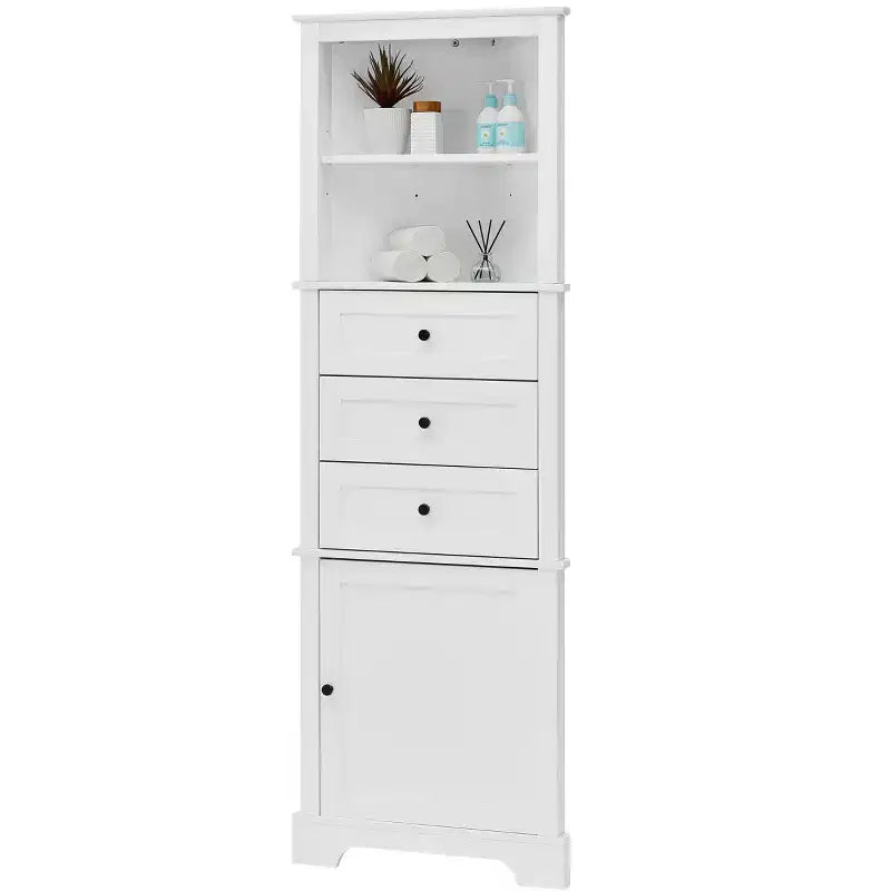Whisen Armoire de rangement d'angle pour salle de bain, armoire d'angle avec 3 tiroirs et étagères réglables