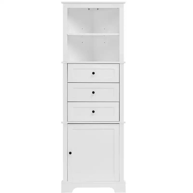 Whisen Armoire de rangement d'angle pour salle de bain, armoire d'angle avec 3 tiroirs et étagères réglables