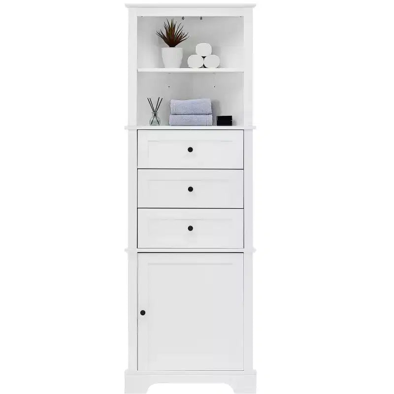 Whisen Armoire de rangement d'angle pour salle de bain, armoire d'angle avec 3 tiroirs et étagères réglables