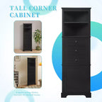 Whisen Armoire de rangement d'angle pour salle de bain, armoire d'angle avec 3 tiroirs et étagères réglables