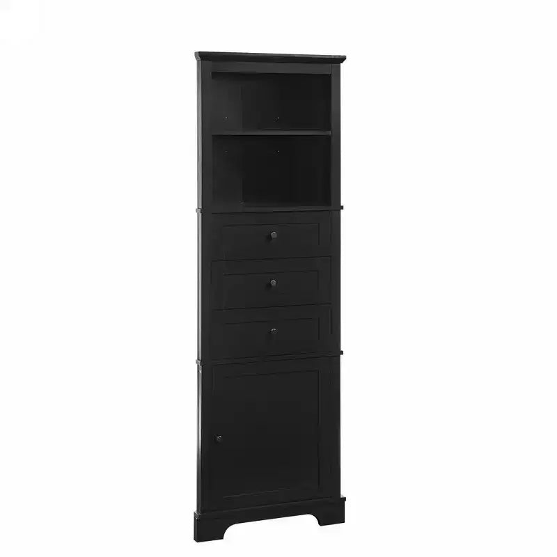 Whisen Armoire de rangement d'angle pour salle de bain, armoire d'angle avec 3 tiroirs et étagères réglables