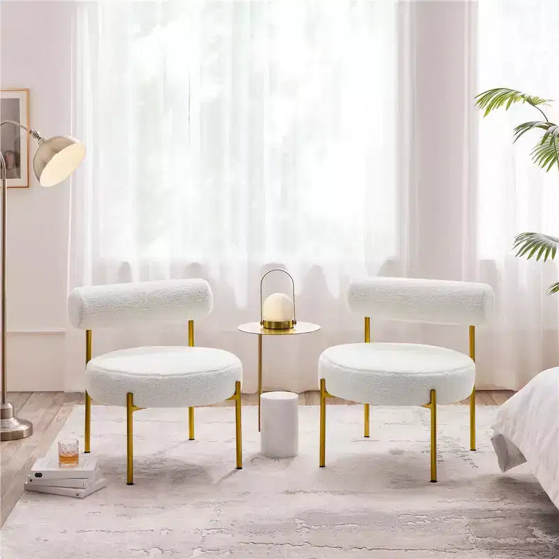 Yaheetech Lot de 2 fauteuils d'appoint en tissu bouclé avec pieds en métal doré pour salon, chambre, salle de détente