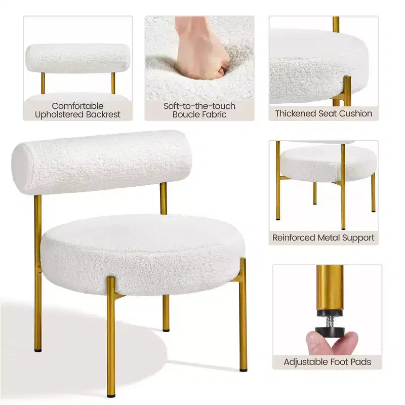 Yaheetech Lot de 2 fauteuils d'appoint en tissu bouclé avec pieds en métal doré pour salon, chambre, salle de détente