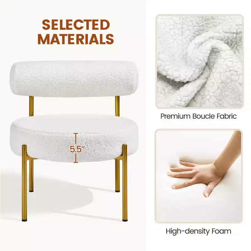 Yaheetech Lot de 2 fauteuils d'appoint en tissu bouclé avec pieds en métal doré pour salon, chambre, salle de détente