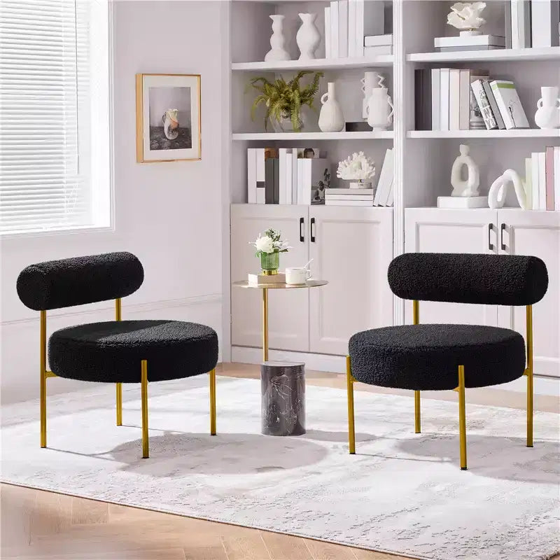 Yaheetech Lot de 2 fauteuils d'appoint en tissu bouclé avec pieds en métal doré pour salon, chambre, salle de détente