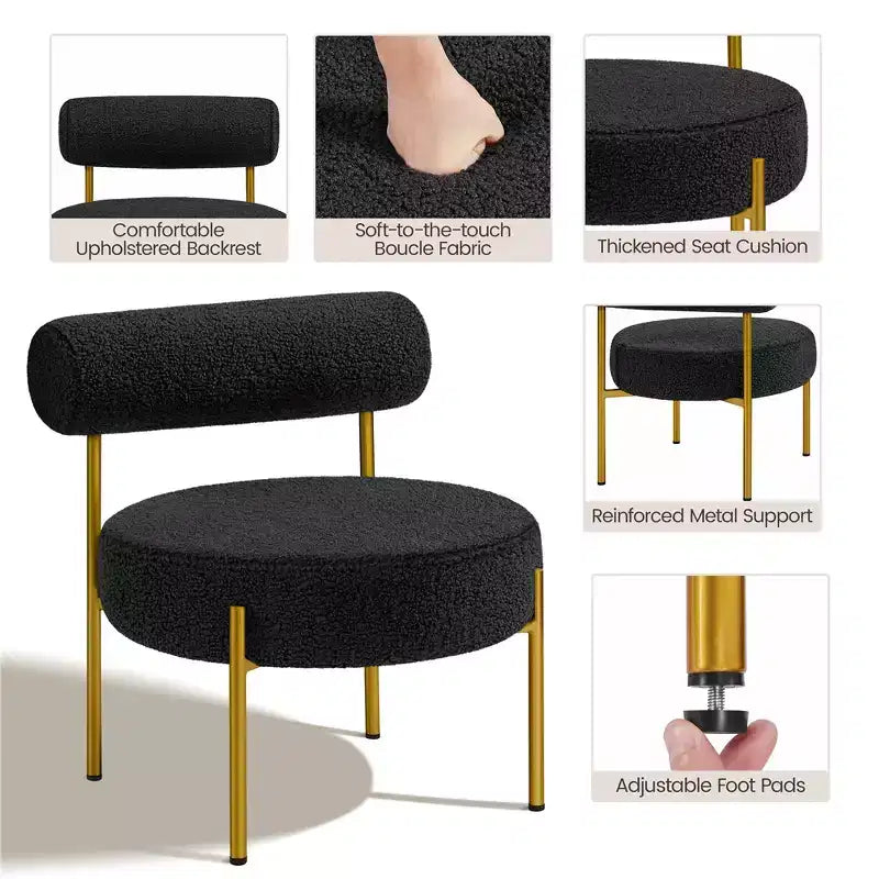 Yaheetech Lot de 2 fauteuils d'appoint en tissu bouclé avec pieds en métal doré pour salon, chambre, salle de détente