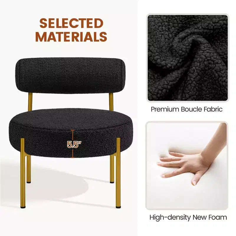 Yaheetech Lot de 2 fauteuils d'appoint en tissu bouclé avec pieds en métal doré pour salon, chambre, salle de détente