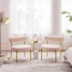 Yaheetech Lot de 2 fauteuils d'appoint en tissu bouclé avec pieds en métal doré pour salon, chambre, salle de détente