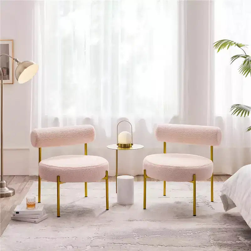 Yaheetech Lot de 2 fauteuils d'appoint en tissu bouclé avec pieds en métal doré pour salon, chambre, salle de détente
