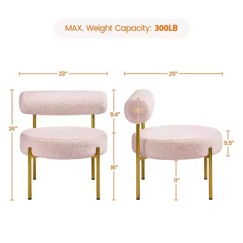 Yaheetech Lot de 2 fauteuils d'appoint en tissu bouclé avec pieds en métal doré pour salon, chambre, salle de détente