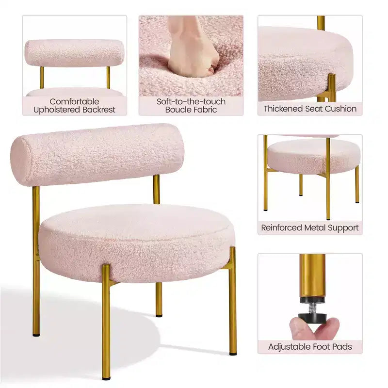 Yaheetech Lot de 2 fauteuils d'appoint en tissu bouclé avec pieds en métal doré pour salon, chambre, salle de détente