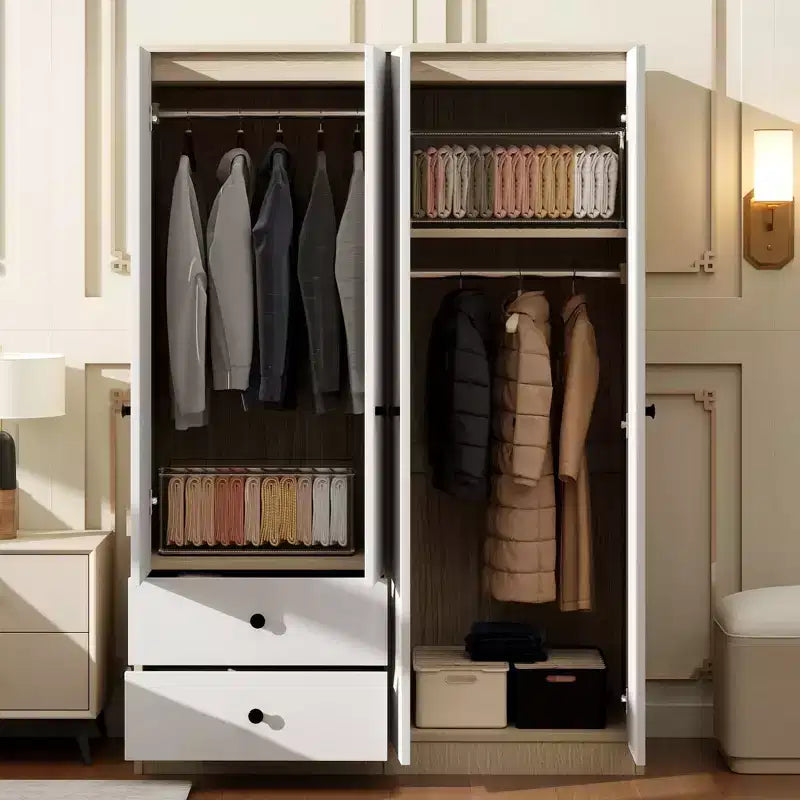 GDFStudio Bowen – Armoire de chambre moderne à 4 portes avec tringles et 2 tiroirs