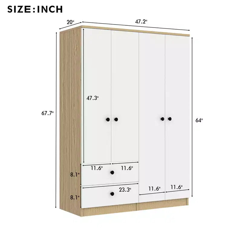 GDFStudio Bowen – Armoire de chambre moderne à 4 portes avec tringles et 2 tiroirs