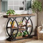 Lantine 39.37 Table Console, Table de Canapé Industrielle à 4 Niveaux, Table d'Entrée Étroite en Bois avec Étagères de Rangement