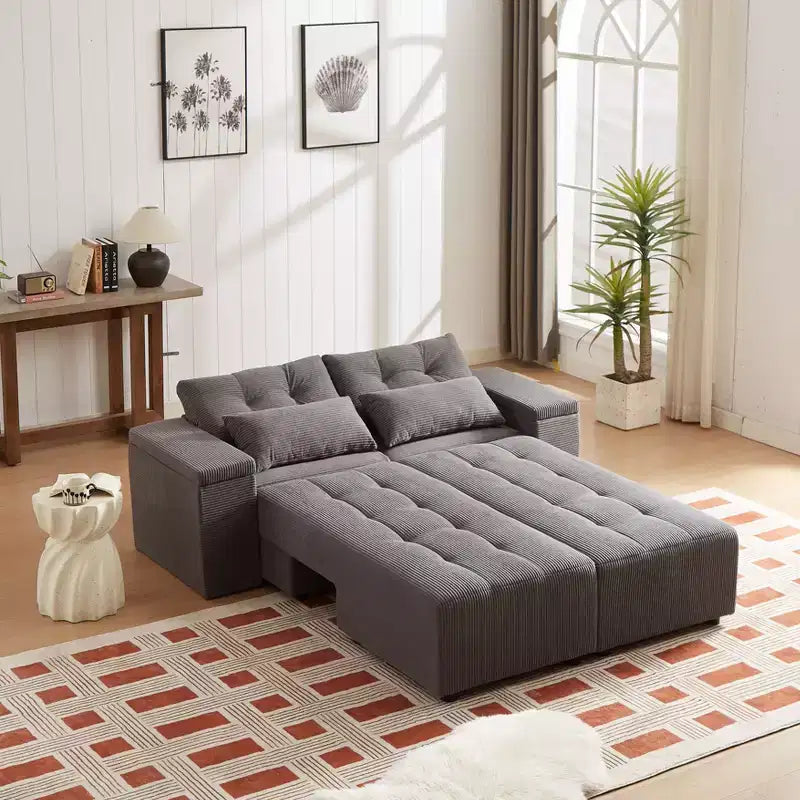 Canapé convertible et modulable 3-en-1 avec 4 compartiments de rangement pour salon - Côtelé avec 4 oreillers