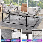 Bureau de jeu en U, bureau d'angle réversible avec prises de courant, bande LED et support de moniteur