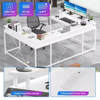 Bureau de jeu en U, bureau d'angle réversible avec prises de courant, bande LED et support de moniteur
