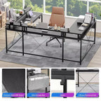 Bureau de jeu en U, bureau d'angle réversible avec prises de courant, bande LED et support de moniteur