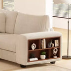 Canapé sectionnel en L modulable GDFStudio Antonia en velours côtelé beige avec étagère intégrée