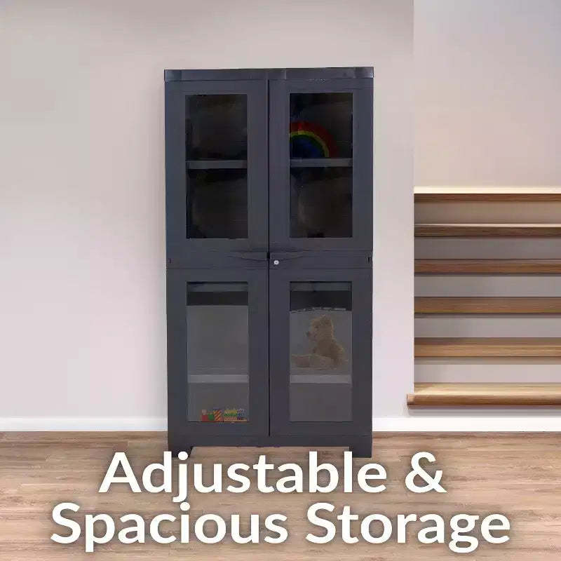 Sunnydaze Armoire de rangement verrouillable en plastique avec 3 étagères réglables et 4 fenêtres - Anthracite - 48,75