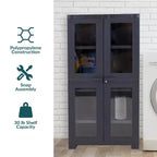 Sunnydaze Armoire de rangement verrouillable en plastique avec 3 étagères réglables et 4 fenêtres - Anthracite - 48,75