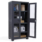 Sunnydaze Armoire de rangement verrouillable en plastique avec 3 étagères réglables et 4 fenêtres - Anthracite - 48,75