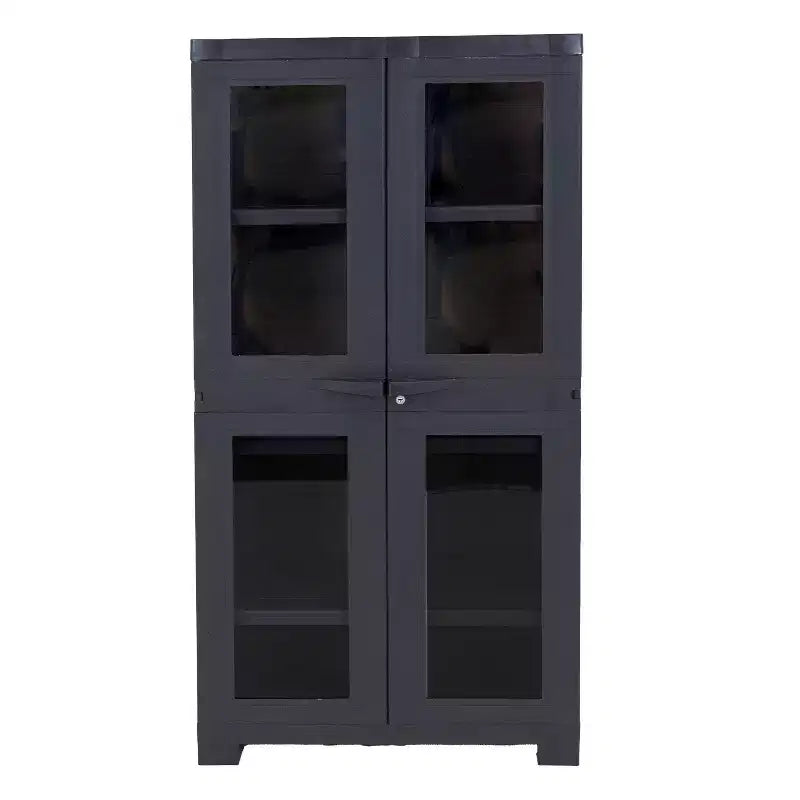 Sunnydaze Armoire de rangement verrouillable en plastique avec 3 étagères réglables et 4 fenêtres - Anthracite - 48,75