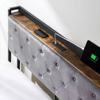 Cadre de lit Garvee avec 4 tiroirs de rangement et station de recharge, cadre de lit rembourré avec tête de lit de rangement - Aucun sommier tapissier requis