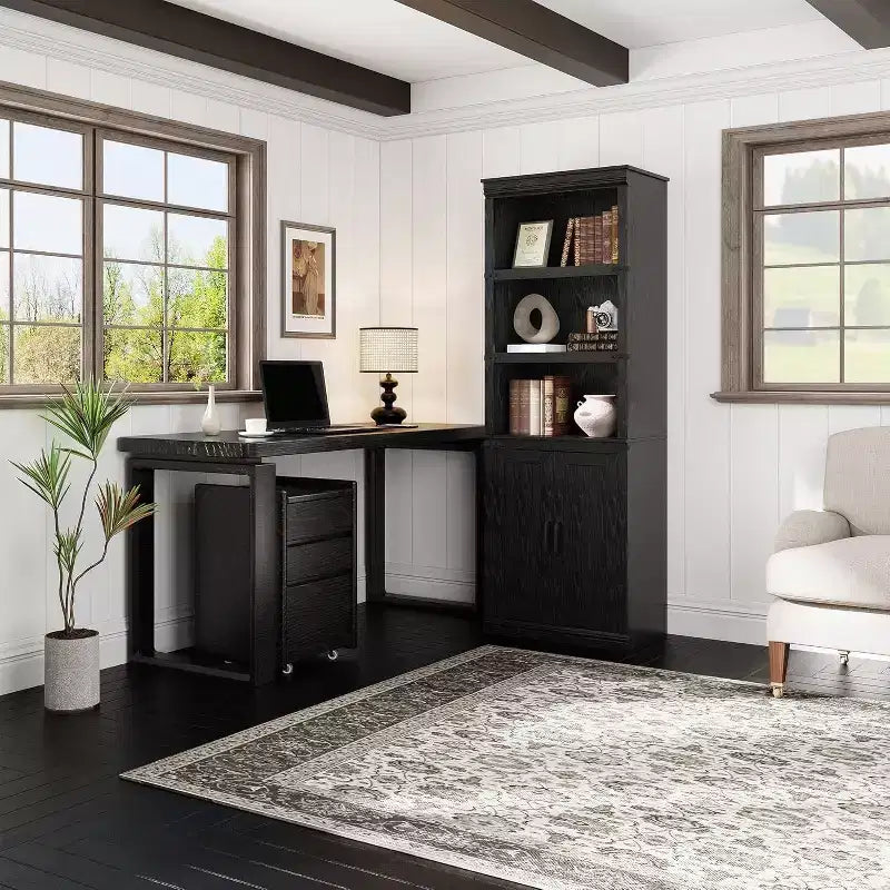 Bibliothèque de ferme avec portes, étagère à 5 niveaux avec rangement, armoire de rangement en bois