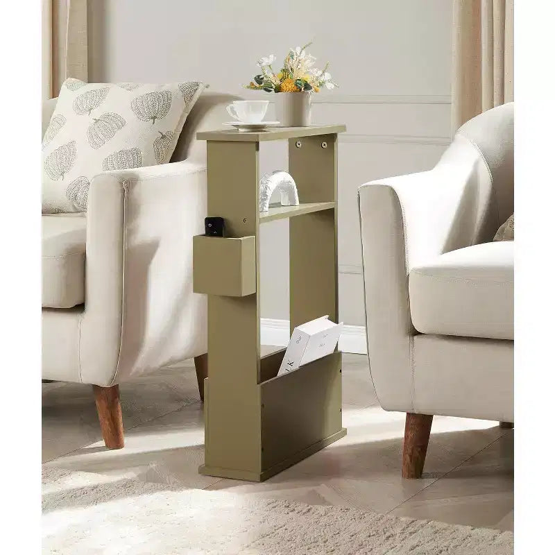 Table d'appoint étroite Kings Brand Furniture avec étagère de rangement - Table d'appoint moderne et mince pour canapé, Table de chevet avec porte-revues et télécommandes