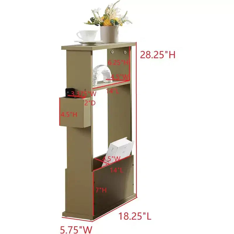 Table d'appoint étroite Kings Brand Furniture avec étagère de rangement - Table d'appoint moderne et mince pour canapé, Table de chevet avec porte-revues et télécommandes