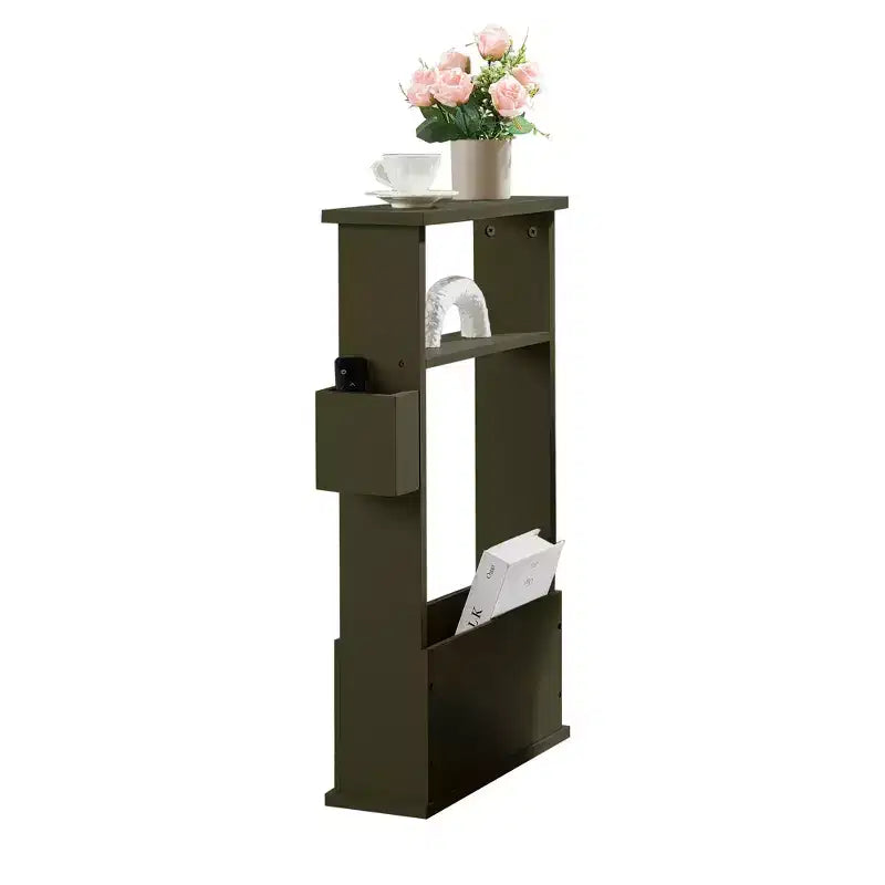 Table d'appoint étroite Kings Brand Furniture avec étagère de rangement - Table d'appoint moderne et mince pour canapé, Table de chevet avec porte-revues et télécommandes