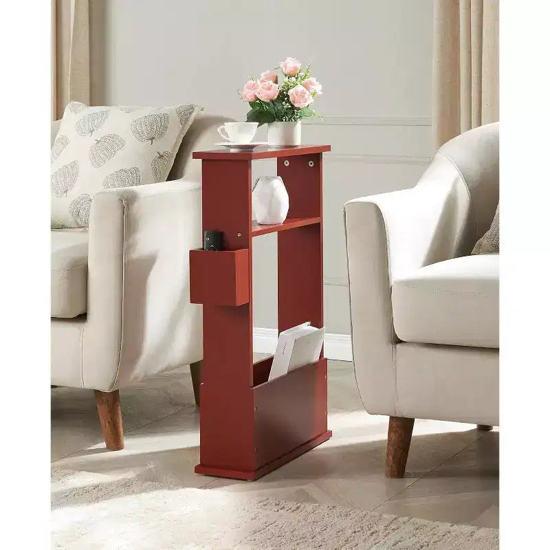 Table d'appoint étroite Kings Brand Furniture avec étagère de rangement - Table d'appoint moderne et mince pour canapé, Table de chevet avec porte-revues et télécommandes