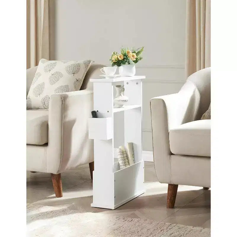 Table d'appoint étroite Kings Brand Furniture avec étagère de rangement - Table d'appoint moderne et mince pour canapé, Table de chevet avec porte-revues et télécommandes