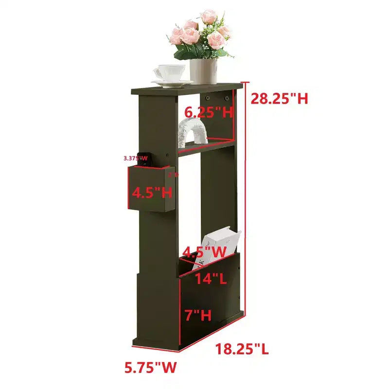 Table d'appoint étroite Kings Brand Furniture avec étagère de rangement - Table d'appoint moderne et mince pour canapé, Table de chevet avec porte-revues et télécommandes