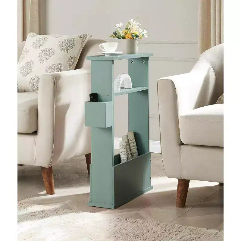 Table d'appoint étroite Kings Brand Furniture avec étagère de rangement - Table d'appoint moderne et mince pour canapé, Table de chevet avec porte-revues et télécommandes