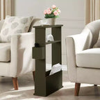 Kings Brand Furniture Narrow Side Table with Storage Shelf - Modern Slim Sofa End Table, Bedside Table with Magazine and Remote Holder