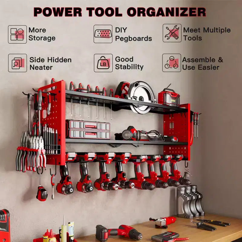 Étagère de rangement robuste pour outils électriques Hausource à 3 niveaux, rouge