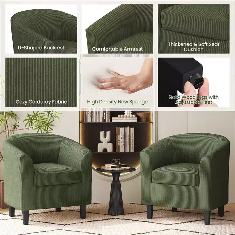 Yaheetech Lot de 2 fauteuils club en forme de tonneau pour salon, chambre, salle de réception