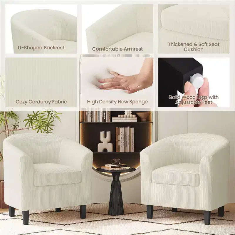 Yaheetech Lot de 2 fauteuils club en forme de tonneau pour salon, chambre, salle de réception