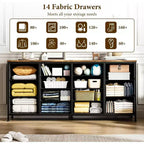 Meuble TV Acekool 14 tiroirs avec prise de courant, meuble TV en tissu de 160 cm pour téléviseurs de 65 à 75 pouces, rangement pour chambre et salon