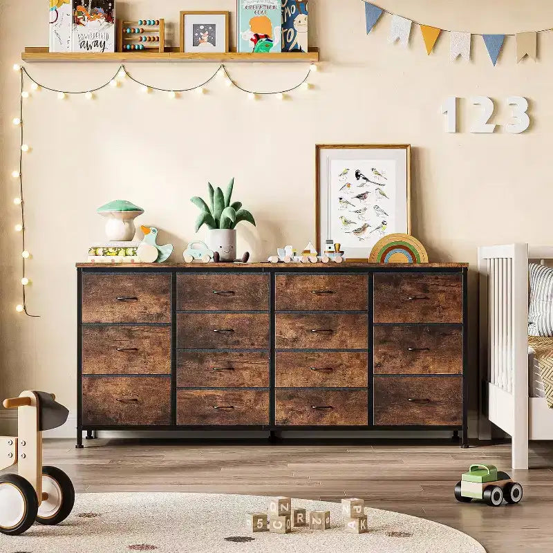 Meuble TV Acekool 14 tiroirs avec prise de courant, meuble TV en tissu de 160 cm pour téléviseurs de 65 à 75 pouces, rangement pour chambre et salon
