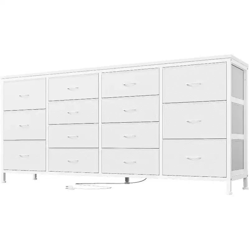 Meuble TV Acekool 14 tiroirs avec prise de courant, meuble TV en tissu de 160 cm pour téléviseurs de 65 à 75 pouces, rangement pour chambre et salon