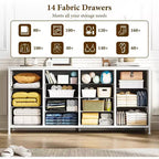 Meuble TV Acekool 14 tiroirs avec prise de courant, meuble TV en tissu de 160 cm pour téléviseurs de 65 à 75 pouces, rangement pour chambre et salon
