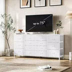 Meuble TV Acekool 14 tiroirs avec prise de courant, meuble TV en tissu de 160 cm pour téléviseurs de 65 à 75 pouces, rangement pour chambre et salon